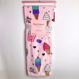 Juicy Couture Blanket Pink Sweets Ice Cream Plush Throw 50” x 70” NWT Soft
